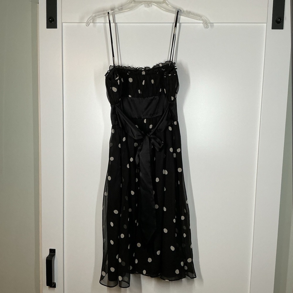 Nine West Y2K Black Polka Dot Dress 100% Silk Size 2 Ruffle Fairy Whimsigoth - Picture 2 of 3